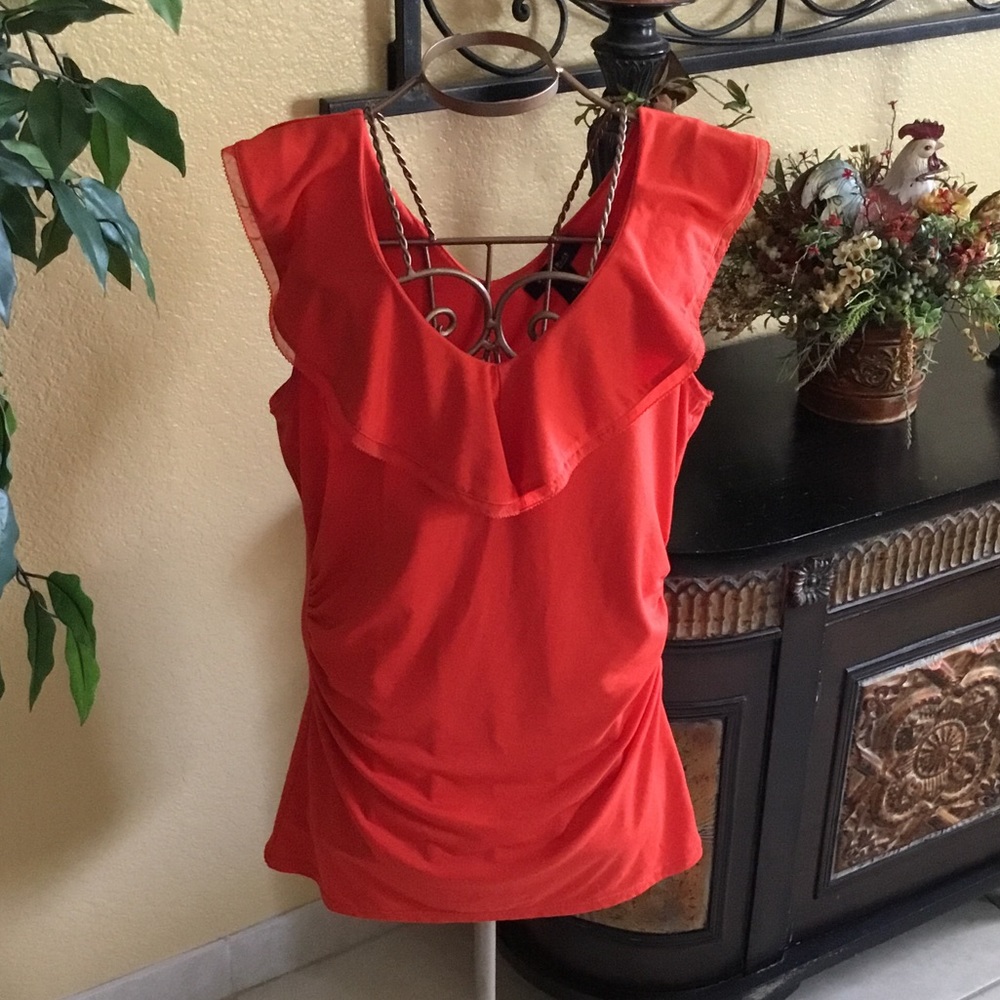 White House Black Market Orange Ruffle top